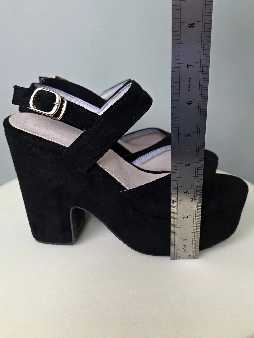 Retro Black Faux Suede Chunky Platform Sandals Open Toe Block Heel Y2K, EU 38